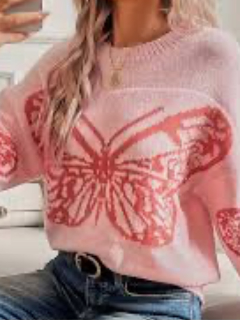 Butterfly dreams !!Women’s Pink Butterfly Knit Sweater!! M